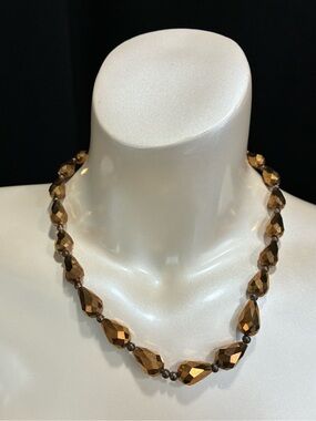 Murano Faceted Mocha Brown Metallic Teardrop Beaded Necklace